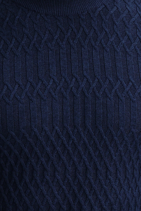 Dark Petrol Half Turtleneck Patterned Knit Sweater