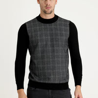 Black Half Turtleneck Regular Fit Patterned Knit Sweater