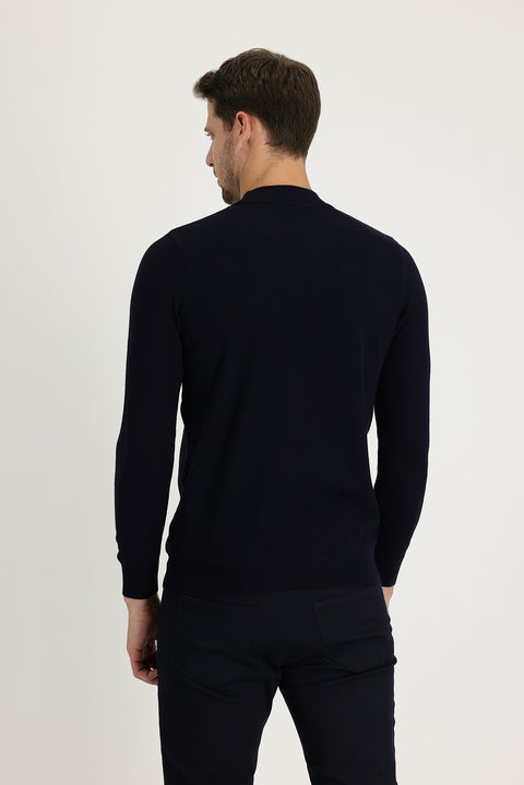 Medium Navy Half Turtleneck Regular Fit Patterned Knit Sweater