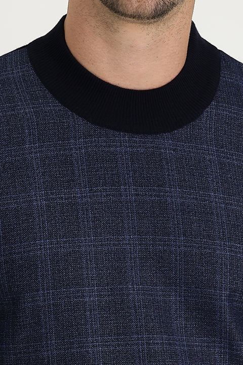 Medium Navy Half Turtleneck Regular Fit Patterned Knit Sweater