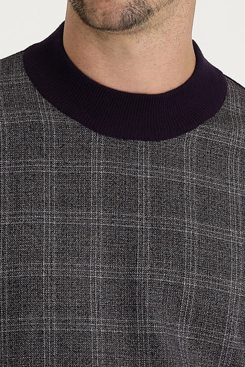Medium Purple Semi-Turtleneck Regular Fit Patterned Knit Sweater