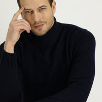 Medium Navy Turtleneck Regular Fit Wool Patterned Knit Sweater