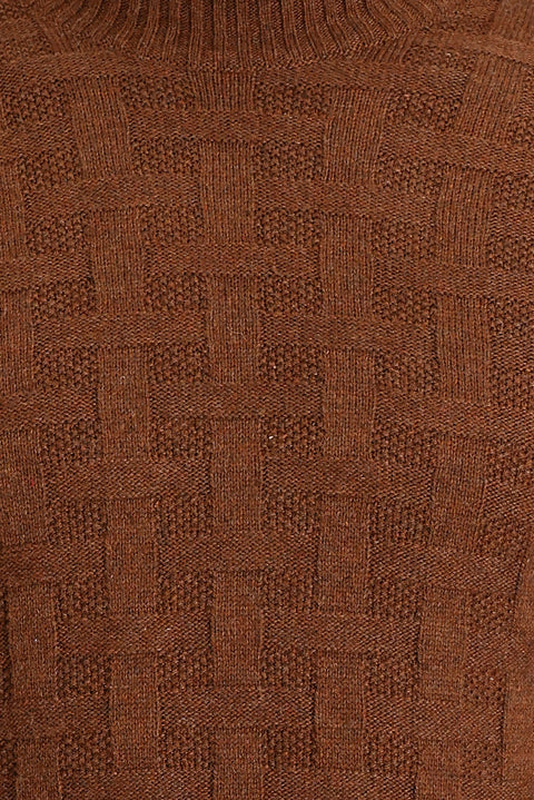 Tile-colored Turtleneck Regular Fit Wool Patterned Knit Sweater