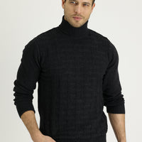 Medium Anthracite Turtleneck Regular Fit Wool Patterned Knit Sweater