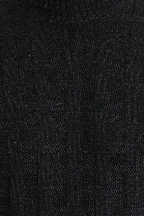 Medium Anthracite Turtleneck Regular Fit Wool Patterned Knit Sweater