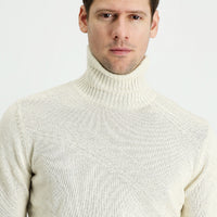 Off-white Turtleneck Slim Fit Patterned Wool Knit Sweater