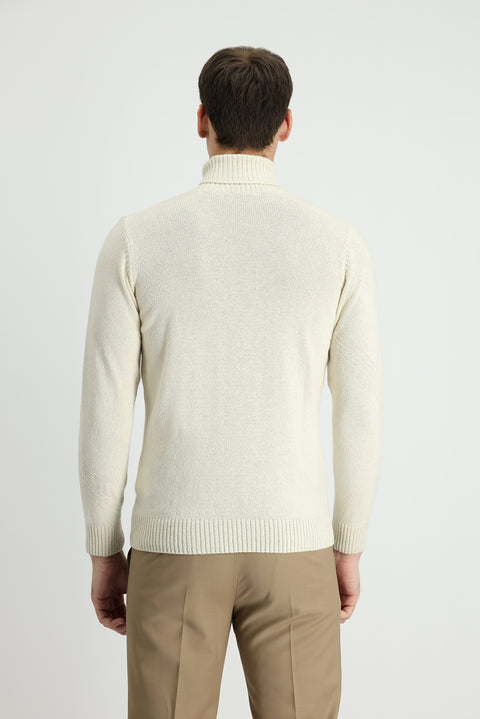 Off-white Turtleneck Slim Fit Patterned Wool Knit Sweater