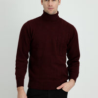 Dark Burgundy Turtleneck Regular Fit Patterned Wool Knit Sweater