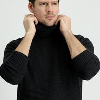 Dark Anthracite Turtleneck Regular Fit Patterned Wool Knit Sweater
