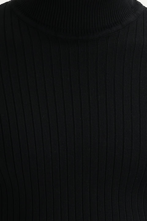 Siyah Balıkçı Yaka Slim Fit Dar Kesim Triko Kazak