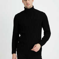 Black Turtleneck Regular Fit Knitted Sweater