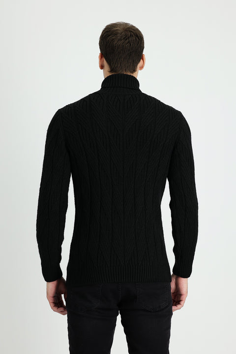 Black Turtleneck Regular Fit Knitted Sweater