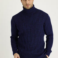 Dark Navy Turtleneck Regular Fit Patterned Wool Knit Sweater