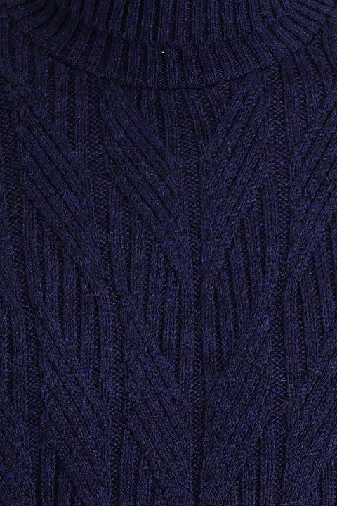 Dark Navy Turtleneck Regular Fit Patterned Wool Knit Sweater
