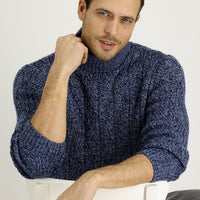 Dark Navy Melange Turtleneck Regular Fit Patterned Wool Knit Sweater