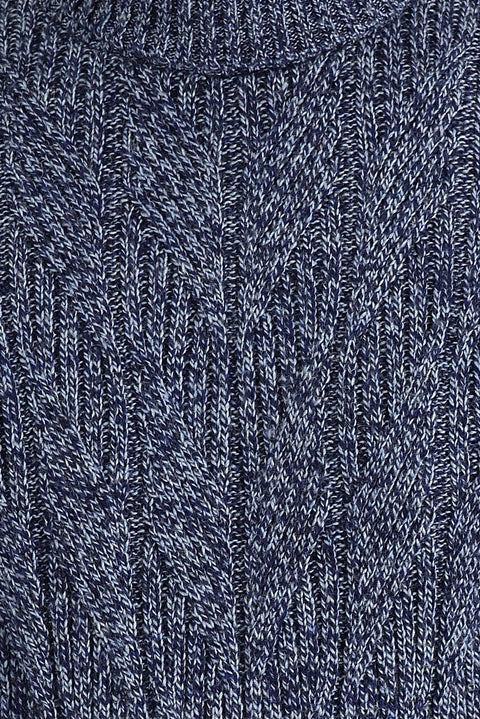 Dark Navy Melange Turtleneck Regular Fit Patterned Wool Knit Sweater