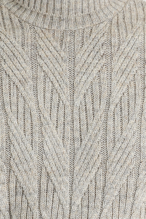 Light Beige Turtleneck Regular Fit Patterned Wool Knit Sweater