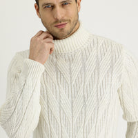 Off-white Turtleneck Regular Fit Patterned Wool Knit Sweater