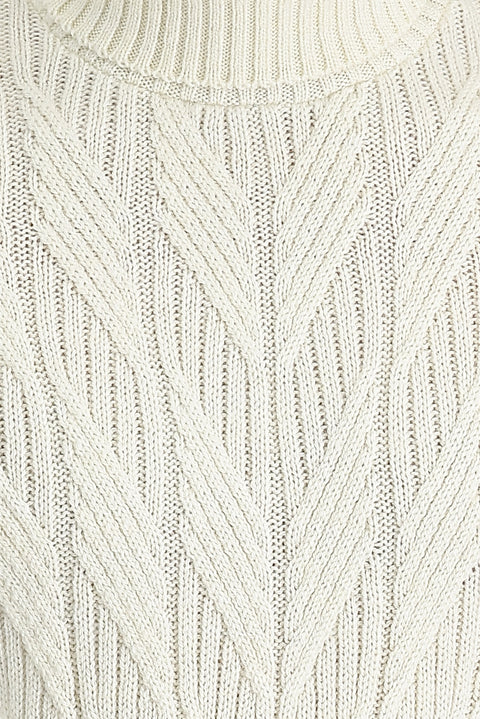 Off-white Turtleneck Regular Fit Patterned Wool Knit Sweater