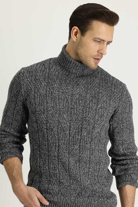 Medium Anthracite Turtleneck Regular Fit Knit Sweater
