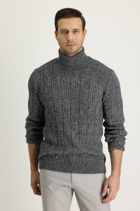 Medium Anthracite Turtleneck Regular Fit Knit Sweater