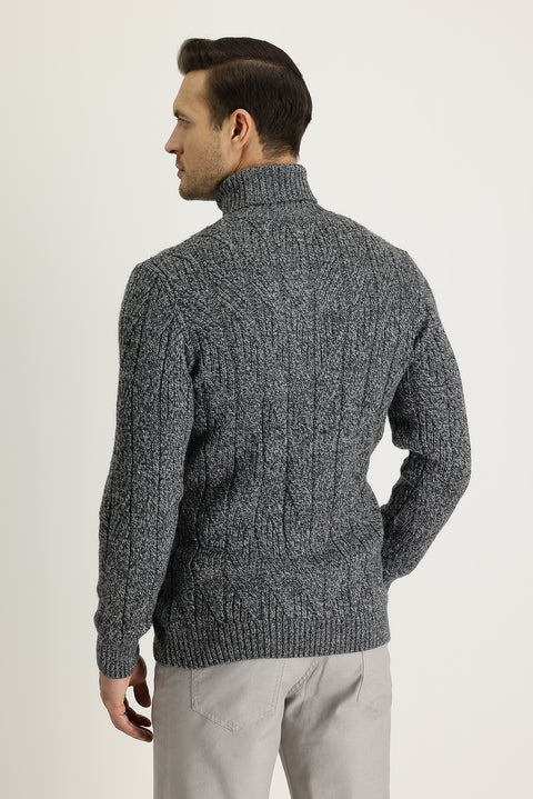 Medium Anthracite Turtleneck Regular Fit Knit Sweater