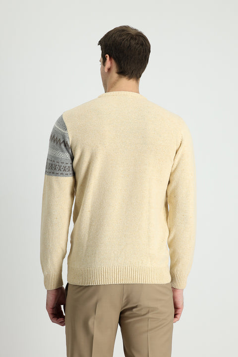 Stone Crew Neck Slim Fit Patterned Wool Knit Sweater