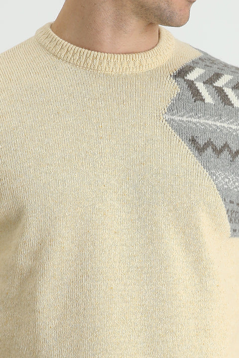 Stone Crew Neck Slim Fit Patterned Wool Knit Sweater