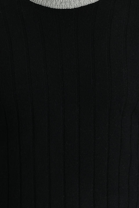 Black Crew Neck Slim Fit Narrow Cut Wool Patterned Knit Sweater