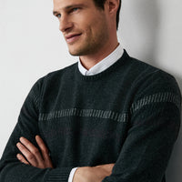 Medium Anthracite Crew Neck Regular Fit Wool Patterned Knit Sweater