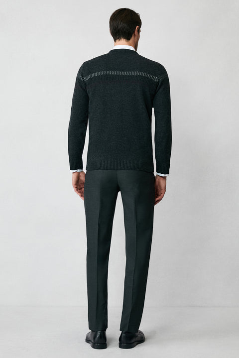 Medium Anthracite Crew Neck Regular Fit Wool Patterned Knit Sweater