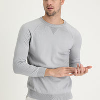 Light Grey Crew Neck Regular Fit Patterned Cotton Knit Sweater