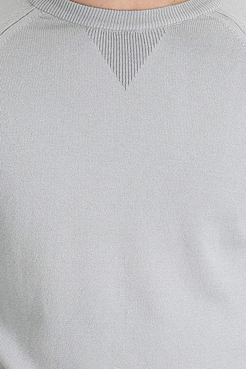 Light Grey Crew Neck Regular Fit Patterned Cotton Knit Sweater