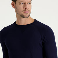 Dark Navy Crew Neck Regular Fit Patterned Cotton Knit Sweater