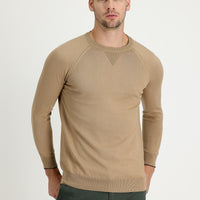 Dark Beige Crew Neck Regular Fit Patterned Cotton Knit Sweater