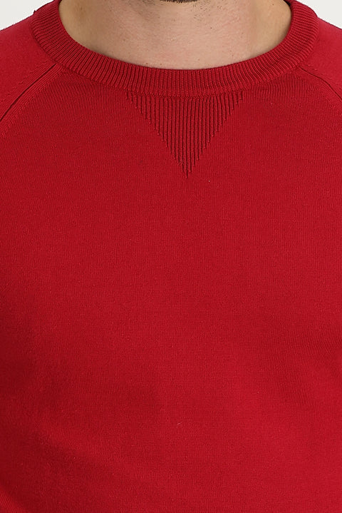 Dark Red Crew Neck Regular Fit Patterned Cotton Knit Sweater