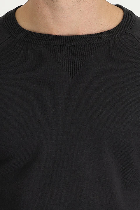 Medium Anthracite Crew Neck Regular Fit Patterned Cotton Knit Sweater