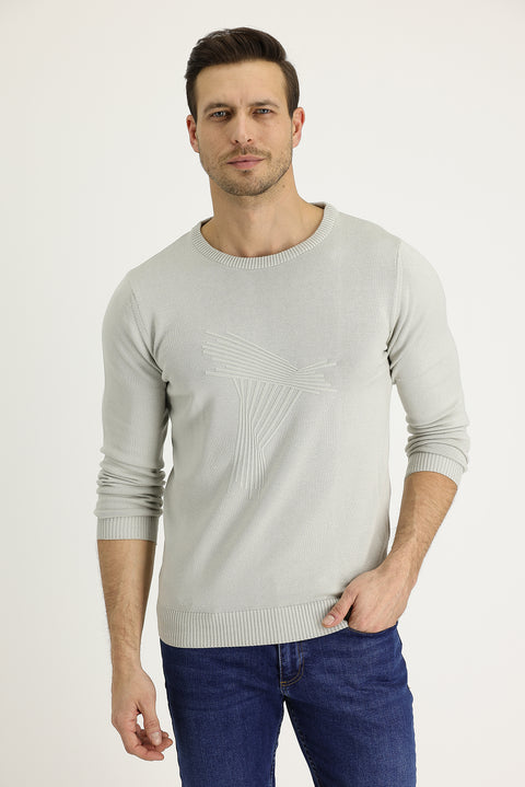 Taş Bisiklet Yaka Slim Fit Dar Kesim Desenli Triko Kazak