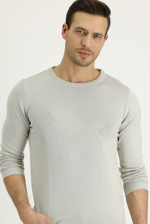 Taş Bisiklet Yaka Slim Fit Dar Kesim Desenli Triko Kazak