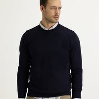 Dark Navy Crew Neck Slim Fit Narrow Cut Knit Sweater