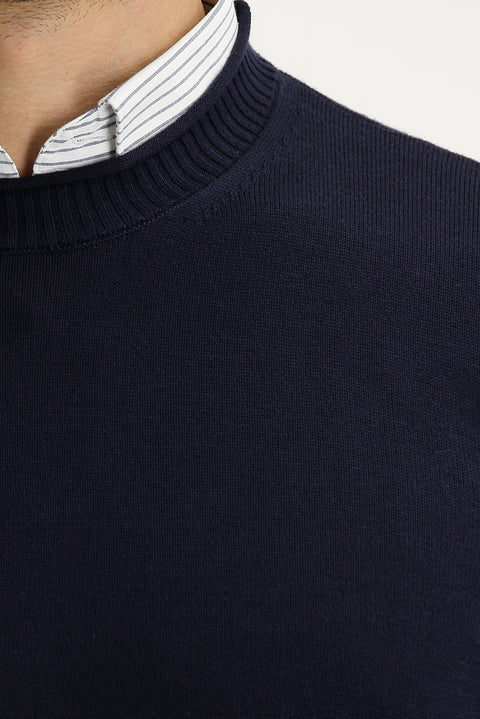 Dark Navy Crew Neck Slim Fit Narrow Cut Knit Sweater