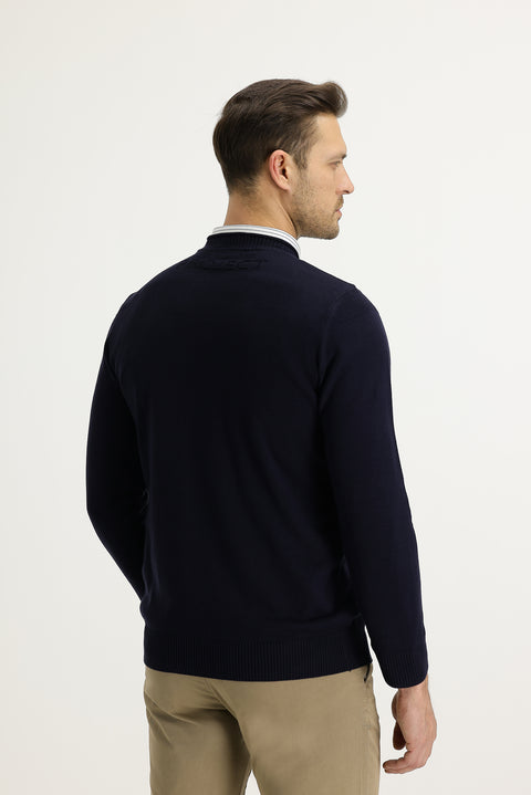 Dark Navy Crew Neck Slim Fit Narrow Cut Knit Sweater