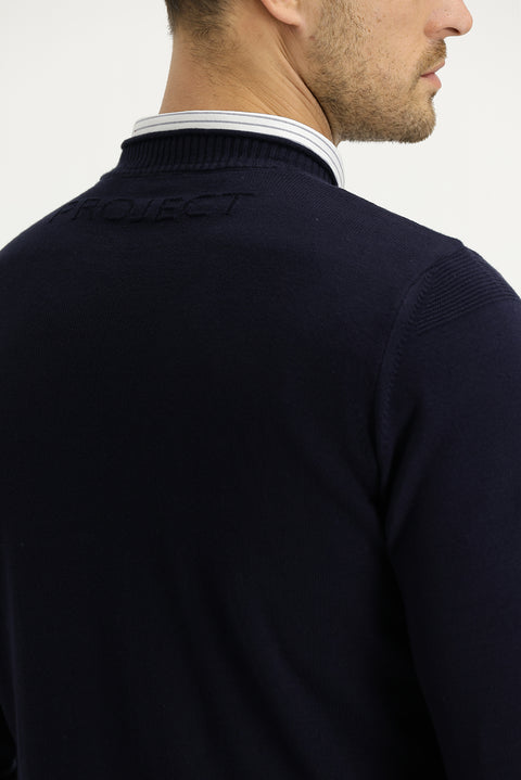 Dark Navy Crew Neck Slim Fit Narrow Cut Knit Sweater