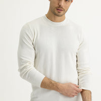 Ekru Bisiklet Yaka Slim Fit Dar Kesim Triko Kazak