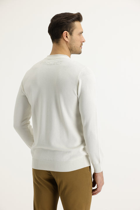 Ekru Bisiklet Yaka Slim Fit Dar Kesim Triko Kazak