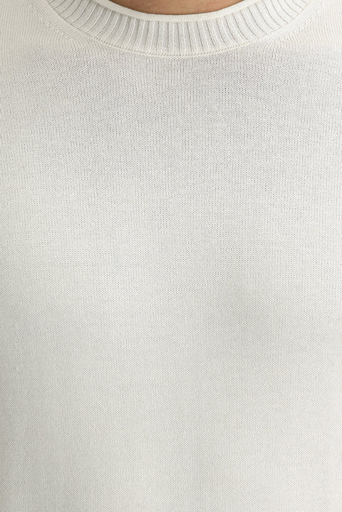 Ekru Bisiklet Yaka Slim Fit Dar Kesim Triko Kazak