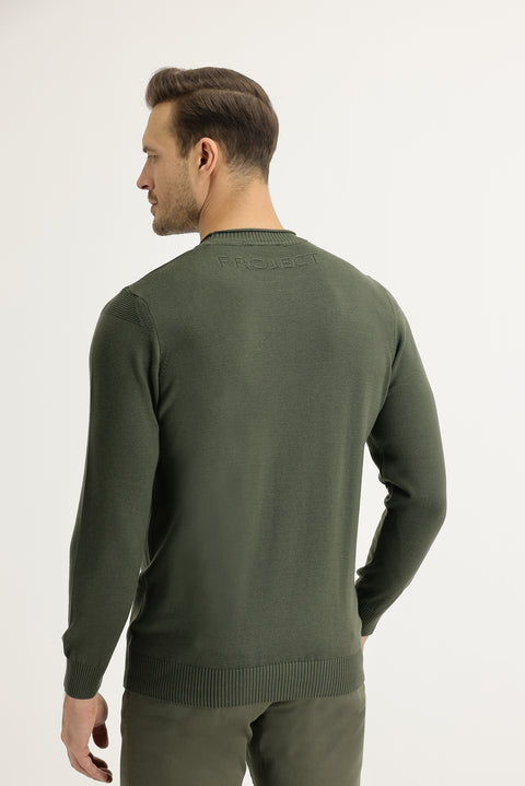 Asker Haki Bisiklet Yaka Slim Fit Dar Kesim Triko Kazak
