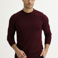 Açık Bordo Bisiklet Yaka Slim Fit Dar Kesim Pamuklu Triko Kazak