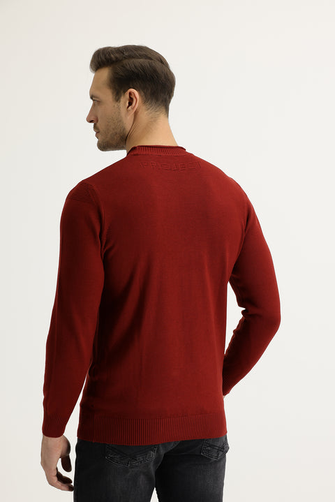 Kiremit Bisiklet Yaka Slim Fit Dar Kesim Pamuklu Triko Kazak