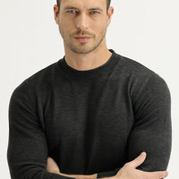Dark Anthracite Crew Neck Slim Fit Narrow Cut Knit Sweater